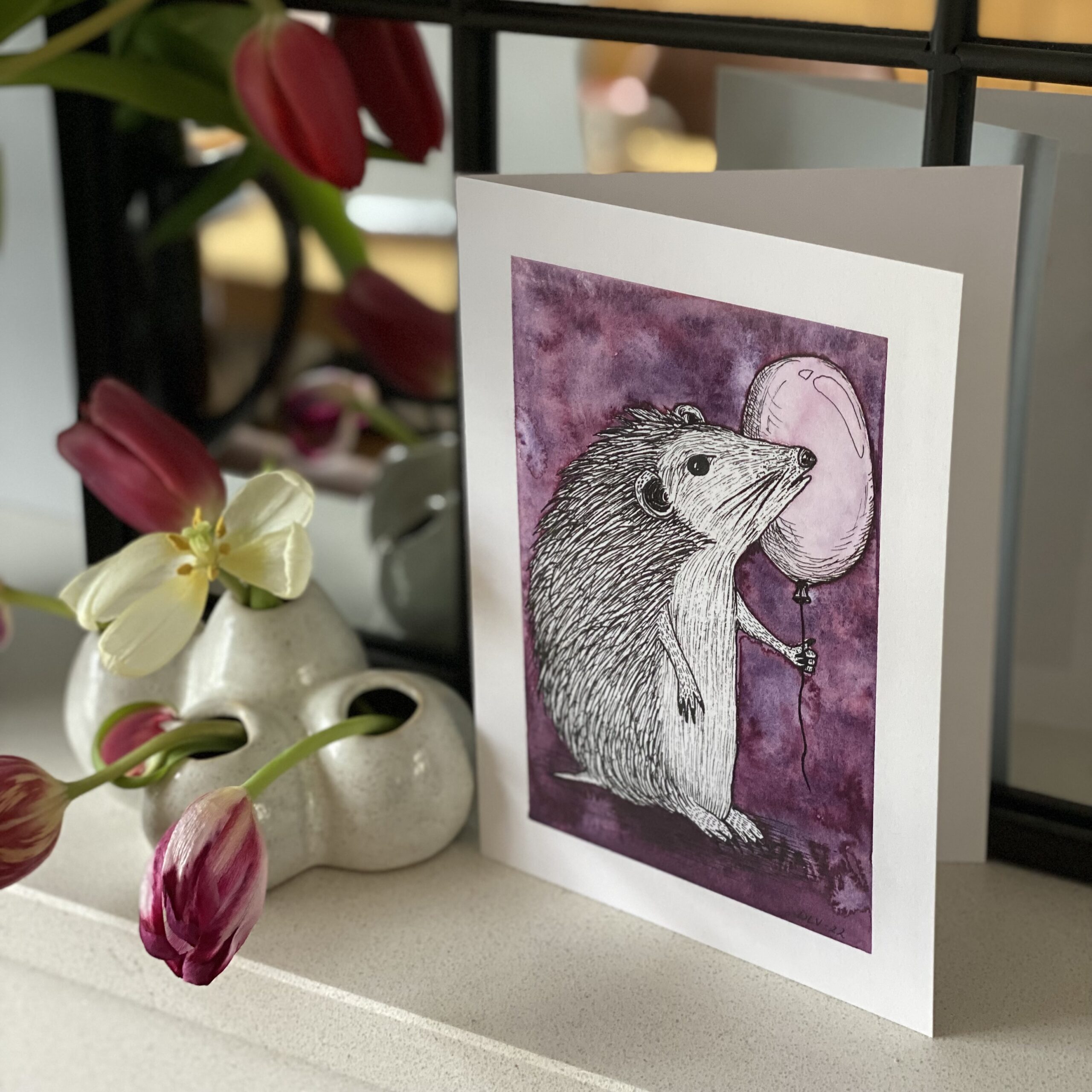 Hedgehog With a Balloon Large Greeting Card