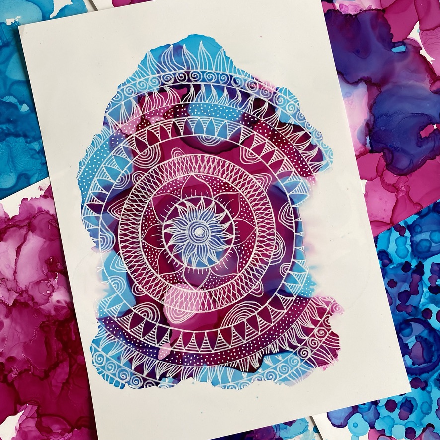 Pink and Purple Alcohol Ink Abstract Mandala