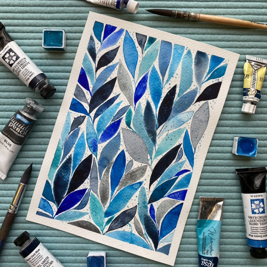 Blue Watercolour Leaves Pattern