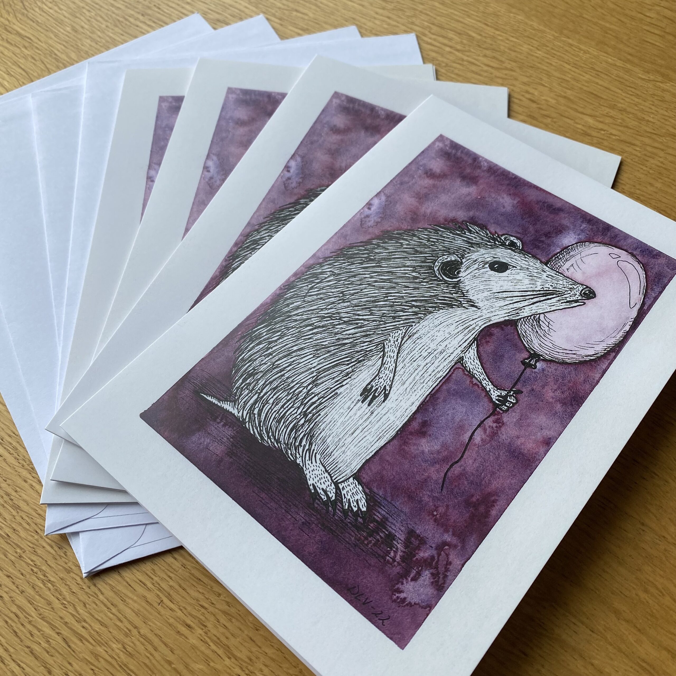 Hedgehog With a Balloon Large Greeting Cards (x4)